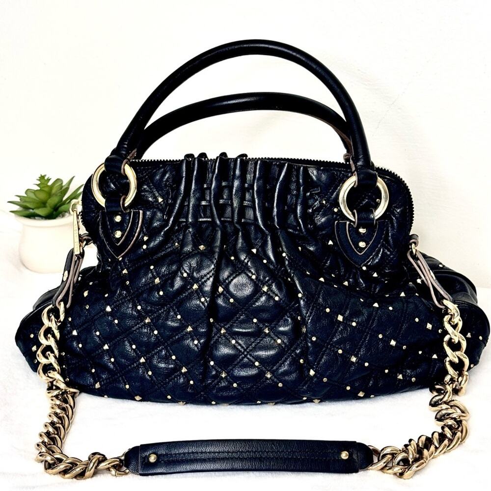 Marc Jacobs Black Cecilia stardust Quilted Studded Shoulder Bag with Gold Chain